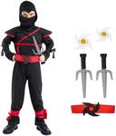 SATKULL Kids Ninja Costumes Boys Halloween Ninja Costumes Deluxe Ninja Costume Set with Ninja Foam Accessories Toys for Halloween Party(Kids-S-4/5T)