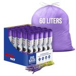 60L Lavender 25 Rolls Scented Bin Bags with Drawstrings for Secure Disposal, 100% Recycled Material, Count 250, Rubbish Bags for Home Kitchen Office Bathroom Garden Waste Bags