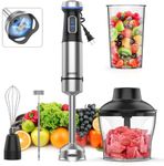 Ganiza Immersion Blender 5 in 1 Hand Blender 800W Heavy Duty Motor, 15 Speed and Turbo Mode Handheld Blender Stainless Steel Blade With 800ml Mixing Beaker, 600ml Chopper, Whisk and Milk Frother