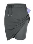 Century Star Tennis Skirts for Women with Pockets Golf Knee Length Skorts Athletic Sports Drawstring Waist Skirts with Shorts 02 Grey Large