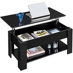 Yaheetech Coffee Table, Lift Top Coffee Table with Storage Compartment & Shelf, Lift Up Coffee Table for Living Room, Wooden Coffee Table Tea Table with Lift Top, Black