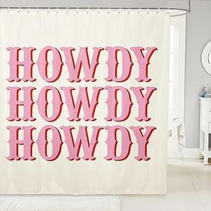 Feelyou Howdy Printed Bath Curtain Abstract Words Shower Curtain for Kids Boys Children Vintage Bathroom Shower Curtain Set Waterproof Decor Modern Art Pink Kids Bathroom Accessories 72"x78"