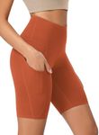 ODODOS 8" Tummy Control Yoga Shorts for Women with Pockets High Waist Running Workout Athletic Biker Shorts, Orange Rust, Small