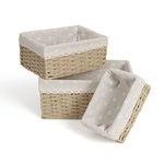 HOKIPO Eco-Friendly Handwoven Paper Weave Wicker Oval Basket For Home, Office, Wardrobe. Pack Of 3, Beige (Ar-3895-Bge)