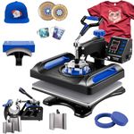 VEVOR 8 in 1 Heat Press Machine with Dual-Tube Heating, Digital Control, 15x12 Inch Sublimation Heat Press Machine for T-Shirts/Hats/Mugs/Plates, 360° Swing Away Clamshell Tshirt Press Machine, Blue
