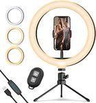 HONGDAK 10.2'' Selfie Ring Light with Stand and Phone Holder, Desk Ring Lights with 3500K-6500K Dimmable 3 Light Colors 10 Brightness Levels for Phone Video TikTok Live Streaming Makeup