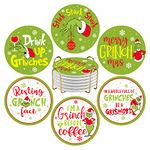 6 Pcs Funny Christmas Coasters with Metal Holder, Absorbent Ceramic Drink Coasters, Stink Stank Stunk Coffee Coasters, Cute Christmas Home Decorations, Novelty Xmas Gifts for Women Men