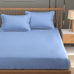 Homefab India 160 TC Stripe Glace Cotton Double BedSheet with 2 Pillow Covers - (90x90 inches) - Sky Blue