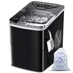 Ice Makers Countertop, Self-Cleaning Function, Portable Electric Ice Cube Maker Machine, 9 Bullet Ice Ready in 6 Mins, 26lbs 24Hrs with Ice Bags and Scoop Basket for Home Bar Camping RV(Black)