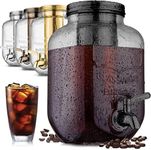 Zulay Kitchen 1 Gallon Cold Brew Coffee Maker - Large Iced Tea & Cold Brew Pitcher with Extra-Thick Glass & Stainless Steel Infuser - Drink & Beverage Dispenser Jar with Airtight Lid & Spout (Black)