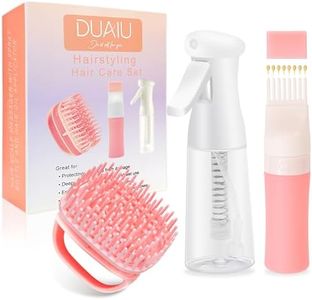 DUAIU Hair Oil Applicator with Continuous Spray Bottle Hair Scalp Massager, Silicone Root Comb Applicator Bottle Shampoo Brush and Mister Spray Bottles for Hair Dye and Hair Care