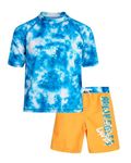 Boys Swimwear Sets Kids Rash Guard Swimsuit Short Sleeve Bathing Suit Tie Dye Swim Shirts Swim Trunks Shorts 2Pcs (Blue Orange, 9-10 Years)