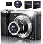 5K Digital Camera with 64GB Card, Touch Screen & 10X Optical Zoom, 56MP Front and Rear Camera with Autofocus 6-axis Anti-Shake, Selfie Vlogging Camera for Photography and Video, Ultra Bright Flash