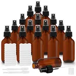 BELLE VOUS Glass Amber Spray Bottles (16 Pack) - 2 Pipettes & Sticker Labels Included - 60ml / 2oz - Empty Fine Mist Bottle Sprayer - Refillable Bottles for Essential Oils, Cleaning and Aromatherapy