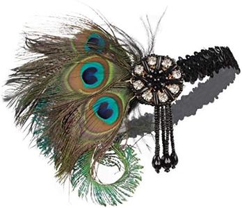Specell 1920s Flapper Headband, Roaring 20s Headpiece with Crystal Gatsby Ostrich Feather Headpiece for Wedding Cocktail (D)