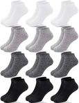 Duufin 12 Pairs Toddler Athletic Ankle Socks Kids Athletic Socks Low Cut Socks Half Cushion Toddler Socks, Black,white,gray,dark Gray, 10-15 Years