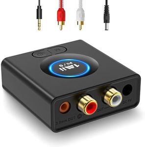1Mii Bluetooth Empfänger für Stereoanlage, HiFi Audio Adapter mit Bass-Boost, Cinch & 3,5mm Klinke, 12 Std. Akku, Plug & Play Wireless Receiver für Lautsprecher, Stereoanlage, Verstärker - ML200