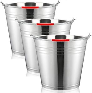 Nicunom 3 Pack 4 Gallon Metal Bucket Pail Container with Handle, Heavy Duty All Purpose Pails Food Grade Steel Buckets for for Outdoor and Household