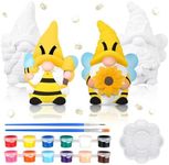 2 Sets Ready to Paint Your Own Gnome Statues DIY Ceramics Bee Gnomes Set Sunflower Garden Paintable Gnome Figurines Unpainted DIY Arts and Crafts for Classroom Craft Project Activity (Bee Style)