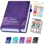 Ospelelf 2025 Leather Undated Daily Planner (5.5 x 8.5''), Weekly & Monthly Life Planner, Organizer Notebook & Productivity Journal. A5 Hardcover with Stickers(Purple)