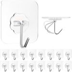 Solitude 100 Pcs PVC Heavy Duty Self Adhesive Stainless Hooks 13.2LB (Max), Transparent Waterproof and Oilproof Wall Hooks for Kitchen Bathroom Shower Door Outdoor Home Improvement Utility Hook