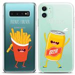 Cavka Matching Couple Cases Compatible with Apple iPhone 11 Fries Beer Yellow Red Cool Bro Silicone Cover Cute Mate Clear Boyfriend Anniversary Best Friends