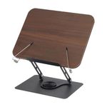 Foyucool Book Stand for Reading, Height Adjustable, Foldable Wood Cookbook Holder, with 360° Swivel Base and 90° Swivel Page Clips, for Music Scores, Magazines, Book, Laptop, Wooden