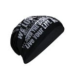 iSWEVEN Men's Beanies Cotton Slouchy Skull Summer Blended Free Size Black Beanie Cap for Men Women Boys (7004A-We Love Peace)