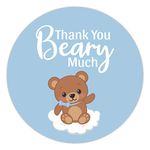 2 Inch (60 Pack) Teddy Bear Thank You Stickers - Blue Boy Baby Shower Favors Labels Decorations Supplies