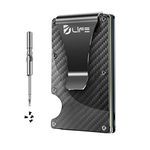 Dlife Carbon Fiber Men Mini Wallet Money Clip Screw Fixation Elastic Band + 1 Screwdriver & 4 Extra Screws - Credit Card Holder RFID Blocking Wallet