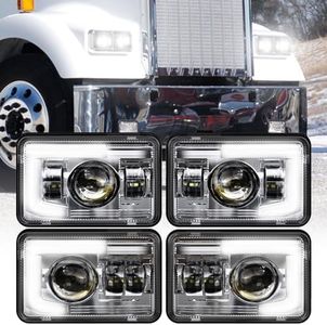 BICYACO DOT 120W 4x6 Inch LED Headlights DRL Rectangular Replacement H4651 H4652 H4656 H4666 H6545 Compatible with Peterbilt Kenworth Freightinger Ford Probe Oldsmobile Cutlass(4 PCS)