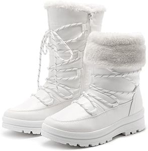 HEAWISH Women’s Winter Snow Boot Fur Lined Mid Calf Warm Boots, White, 7