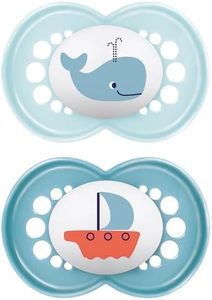 MAM Original Soother 16+ Months (Set of 2), Baby Soother Made from Sustainable and Bio-Renewable Material, SkinSoft Silicone Teat, with MAM Soother Case, Blue (Designs May Vary)