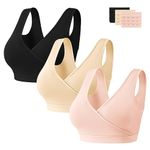 HBselect 3 Pcs Maternity Nursing Bra Sleep Nursing Bra with Additional Bra Extensions Breastfeeding and Sleep Without Wires for Nighttime Nursing and Sleeping Black Beige Pink M