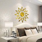 Bikri Kendra - Sun Golden Decorative Mirror Stickers for Wall, Wall Mirror Stickers, 3D Acrylic Stickers Wall Stickers for Hall Room, Bed Room, Kitchen Living Room Kids Room.