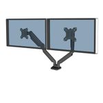 Fellowes Platinum Series Adjustable Dual Monitor Arm, Black, Gas Spring, VESA Bracket, Clamp or Grommet Mount, Holds Two Monitors 32" / 17.6 lbs Each