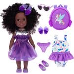 ebuddy Dolls & Accessories African Baby Doll Reborn Baby Doll 14.5 Inch Black Baby Dolls Summer Theme with Backpack Baby Doll Set