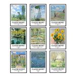 CRYUWOX Vintage Claude Monet Wall Art, Set of 9 Unframed 8x10 Inch Claude Monet Canvas Wall Prints, Impressionist Wall Art, Monet Prints, Vintage Art Prints and Posters, Vintage Wall Art