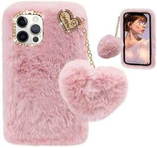 Girlyard Furry Case for iPod Touch 7 / iPod Touch 6 / iPod Touch 5, Soft Fluffy Plush Faux Rabbit Fur Warm Shockproof Silicone Bumper Protective Cover with Cute Love Heart Hair Ball Pendant - Pink