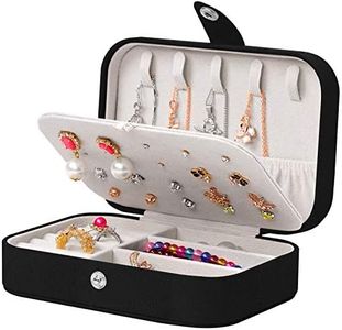 Travel Jewelry Organizer,PU Leather Travel Jewelry Case,Double Layer Small Jewelry Box for Women Girls,Jewelry Organizer Box for Necklace,Ring,Earring (Black)