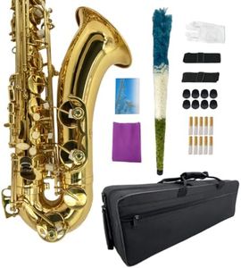 WUQIMUSC Tenor Saxophone Complete Kit w/Case, Mouthpiece, 10pc Reeds, Professional B Flat Tenor sax, Gold Brass Lacquer, Rich, Warm Tone for Jazz & Classical, Ideal for Students to Pros