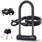 Heavy Duty Bike U Lock - Super Strong 12 Ton Shear, 20mm U Shape Lock Anti-Theft Silicone Covered Keyhole with Sliding Cover 4ft Steel Cable with Mounting Bracket and 3 Keys (Long)