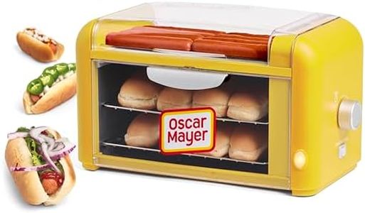 Nostalgia Oscar Mayer Extra Large 8 Hot Dog Roller & Bun Toaster Oven - Stainless Steel Grill Rollers for Veggie Sausages & Brats - Multi-Use Warming Oven with Adjustable Timer for Parties - Yellow