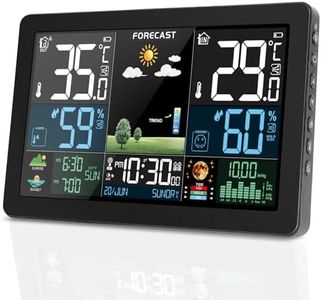 Station Météo Avec Capteur Extérieur, DCF Écran LCD Sans Fil Coloré Météorologique Numérique Baromètre Phase de Lune Alarme Réveil Météo Prévision Rétroéclairage Réglable