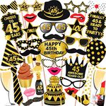 Wobbox 45th Birthday Photo Booth Party Props Black & Golden, Birthday Party Decoration, Birthday Party Item, Birthday Party Props