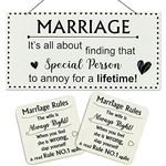 Cunhill Marriage Wood Plaque Wooden Wedding Sign Marriage Wall Hanging Sign Decorative Wedding Plaque with 2 Pieces Marriage Rules Coaster Square Wedding Coaster for Brides Wedding Parties Yards