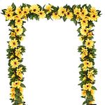 DearHouse 2 Pack Artificial Sunflower Garland Silk Sunflower Vine Artificial Flowers with Green Leaves Wedding Table Décor,7.2Feet