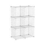 SEVVY - Multi Use DIY - Metallic Wire Storage Organiser - Book Shelf, Kitchen Organiser - Iron Mesh Powder Coated - 6 Cubes - White