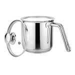 Prabha Heavy Gauge Stainless Steel Milk Pot Milk Boiler,Encapsulated Base,Compatible with Induction & Gas Stove,Highly Durable,14Cm Diameter Pot 1.8 L with Glass Lid-Silver,1.80 litres