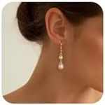 Freekiss Gold Pearl Earrings for Women: Trendy Gold Earrings 14K Gold Filled Lightweight Double Pearl Drop Earrings Simple Wedding Earrings Non Tarnish Jewelry for Women